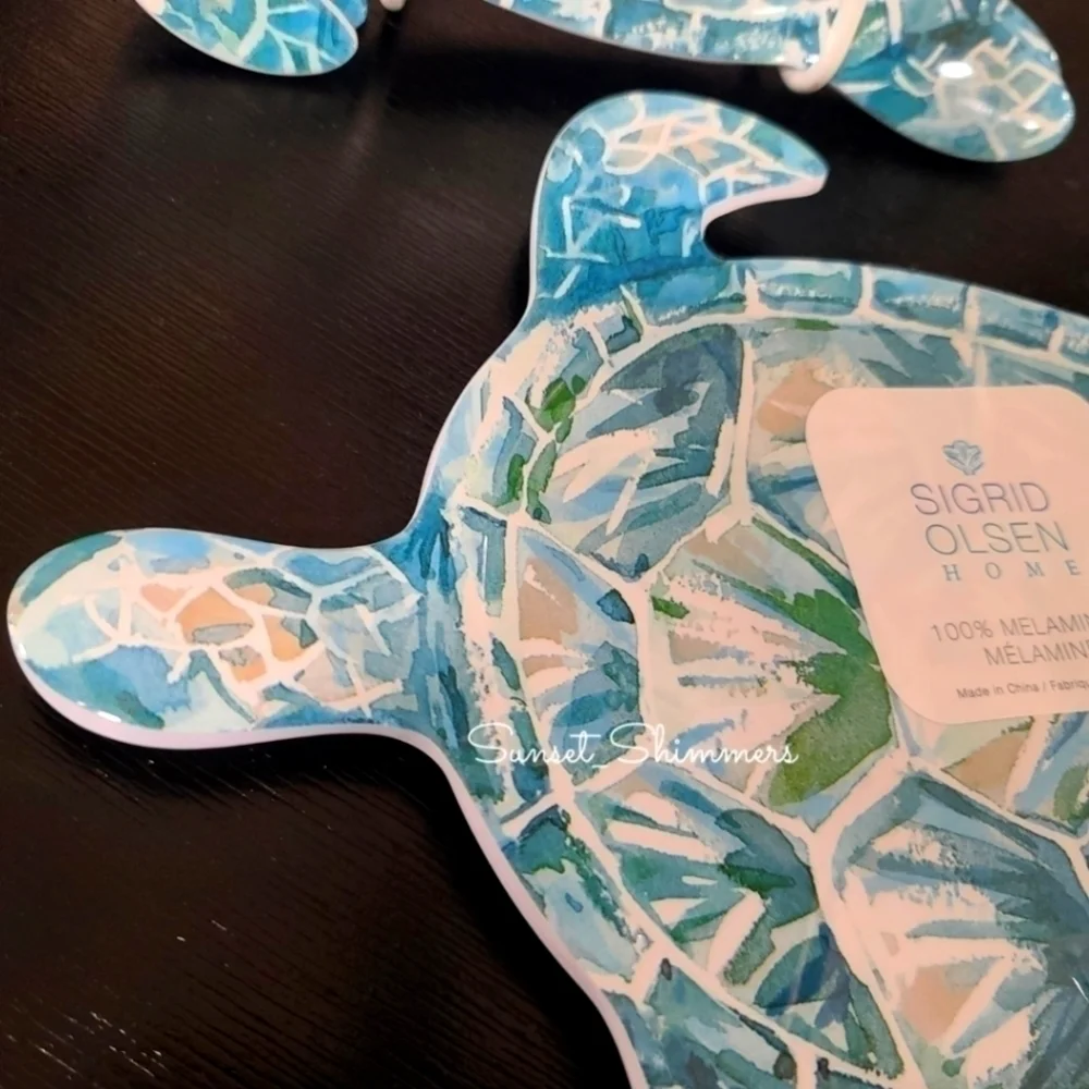 4pc Ocean Sea Turtle Melamine Salad Appetizer Dessert Plate Set Sigrid Olsen New